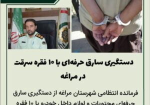 🔴دستگیری سارق حرفه‌ای با ۱۰ فقره سرقت در مراغه