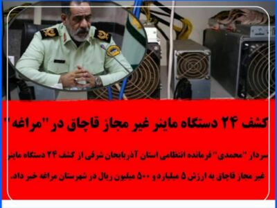 کشف ۲۴ دستگاه ماینر غیر مجاز قاچاق در”مراغه