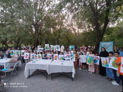 جلوه‌ای از هنر عاشورایی در پارک ملت مراغه؛ کودکان با نقاشی پیام اربعین را روایت کردند