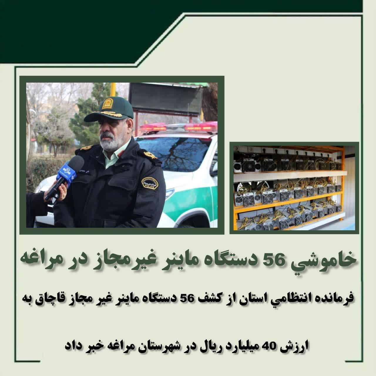 خاموشی ۵۶ دستگاه ماینر غیرمجاز در مراغه