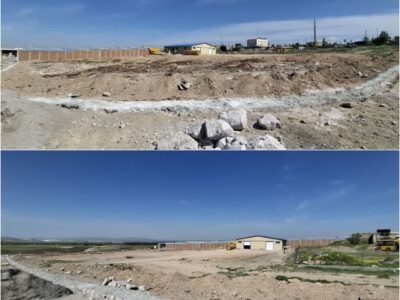 پروژه مشارکتی کارخانه قطعات بتنی شماره ۲ شهرداری مراغه در مسیر بهره‌برداری؛ دیوارچینی محوطه در حال اجرا